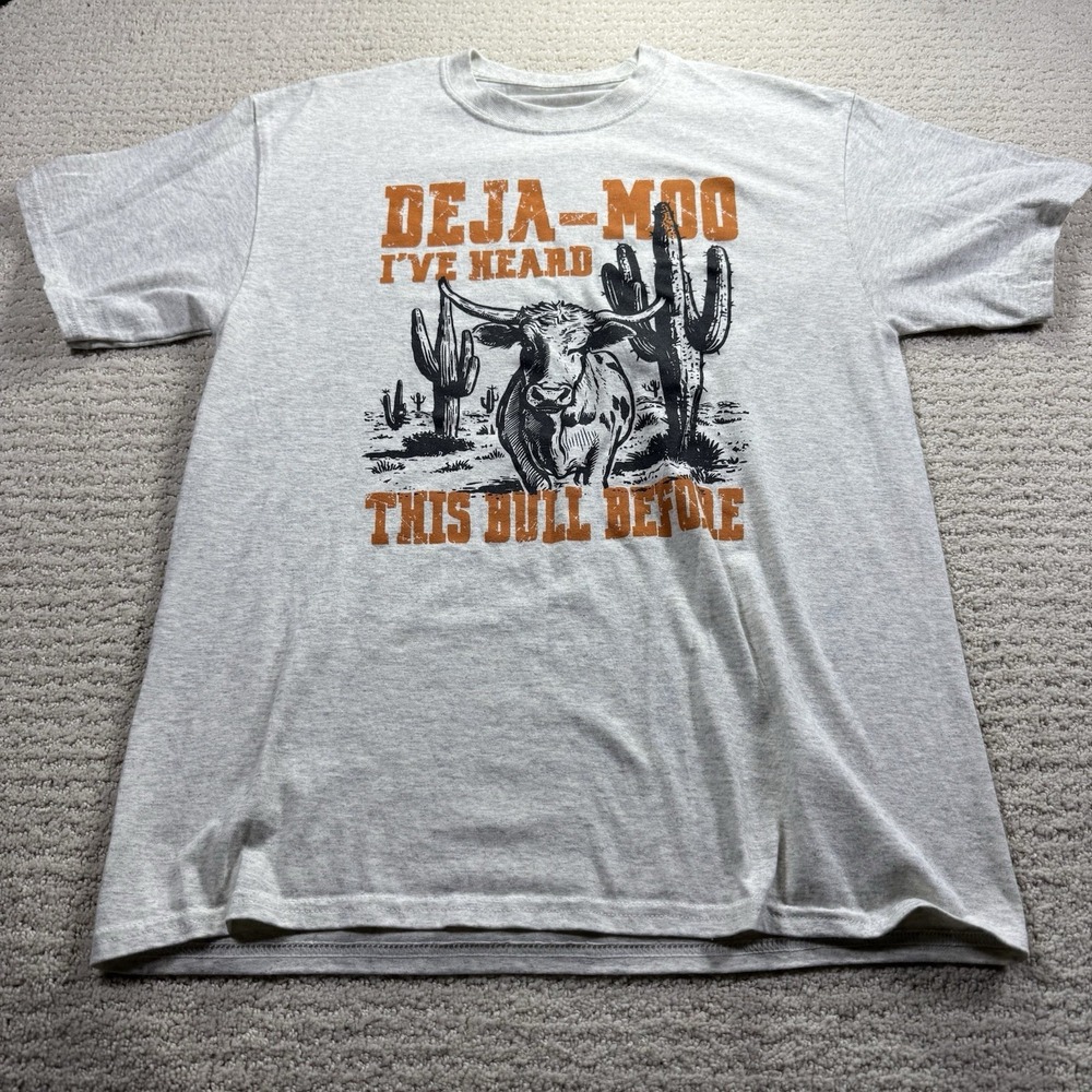 Deja-Moo I've Heard This Bull Before Graphic T-Shirt Gray Heather Mens Large